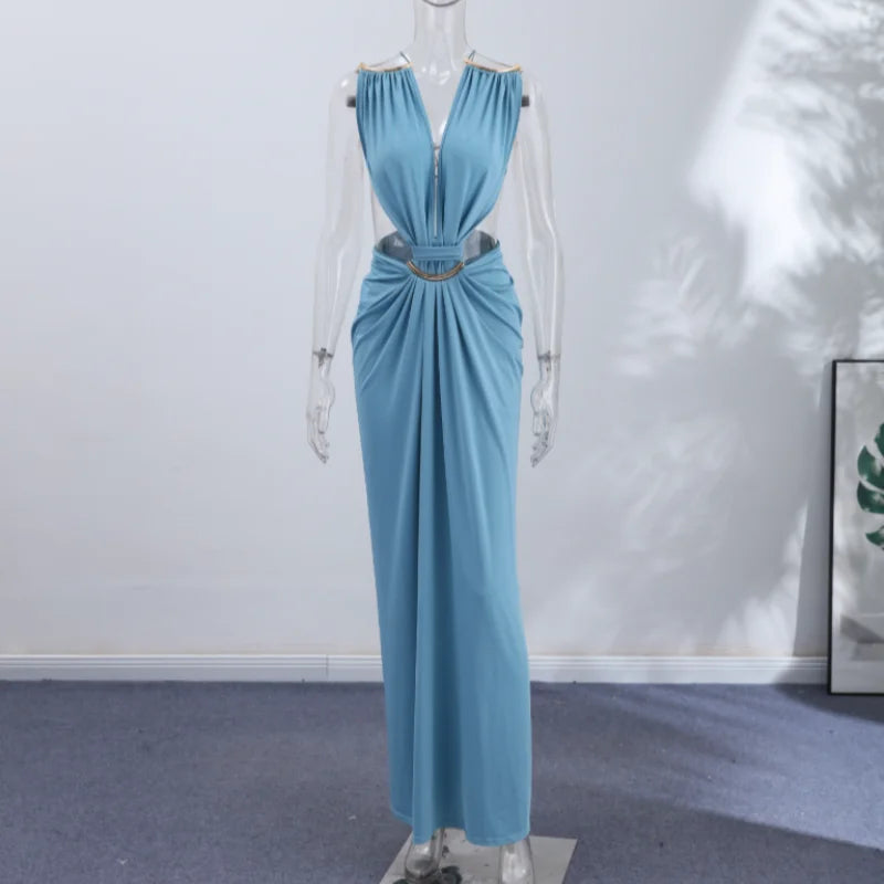 Backless Halter Dress for Women in Solid Polyester