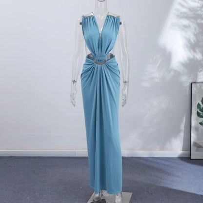 Backless Halter Dress for Women in Solid Polyester