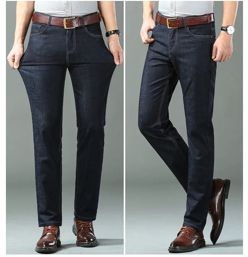 Men's Blue Straight Denim Jeans Lightweight Casual Trousers
