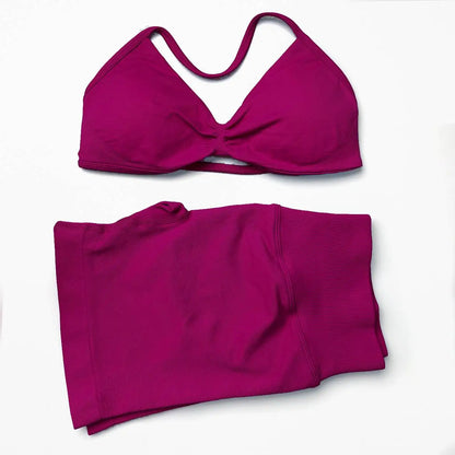 Seamless Strappy Yoga Bra and Scrunch Butt Shorts Set