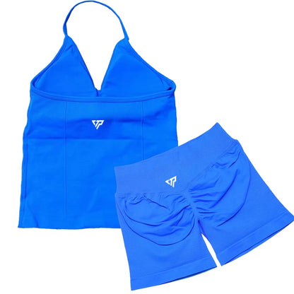 Seamless Lace-Up Bra and Shorts Yoga Set for Women