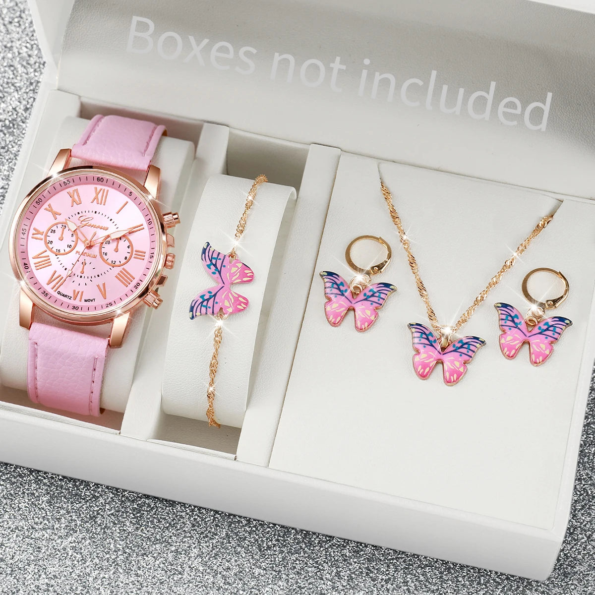 Fashion Women's Quartz Watch Leather Band Jewelry Set