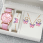 Fashion Women's Quartz Watch Leather Band Jewelry Set