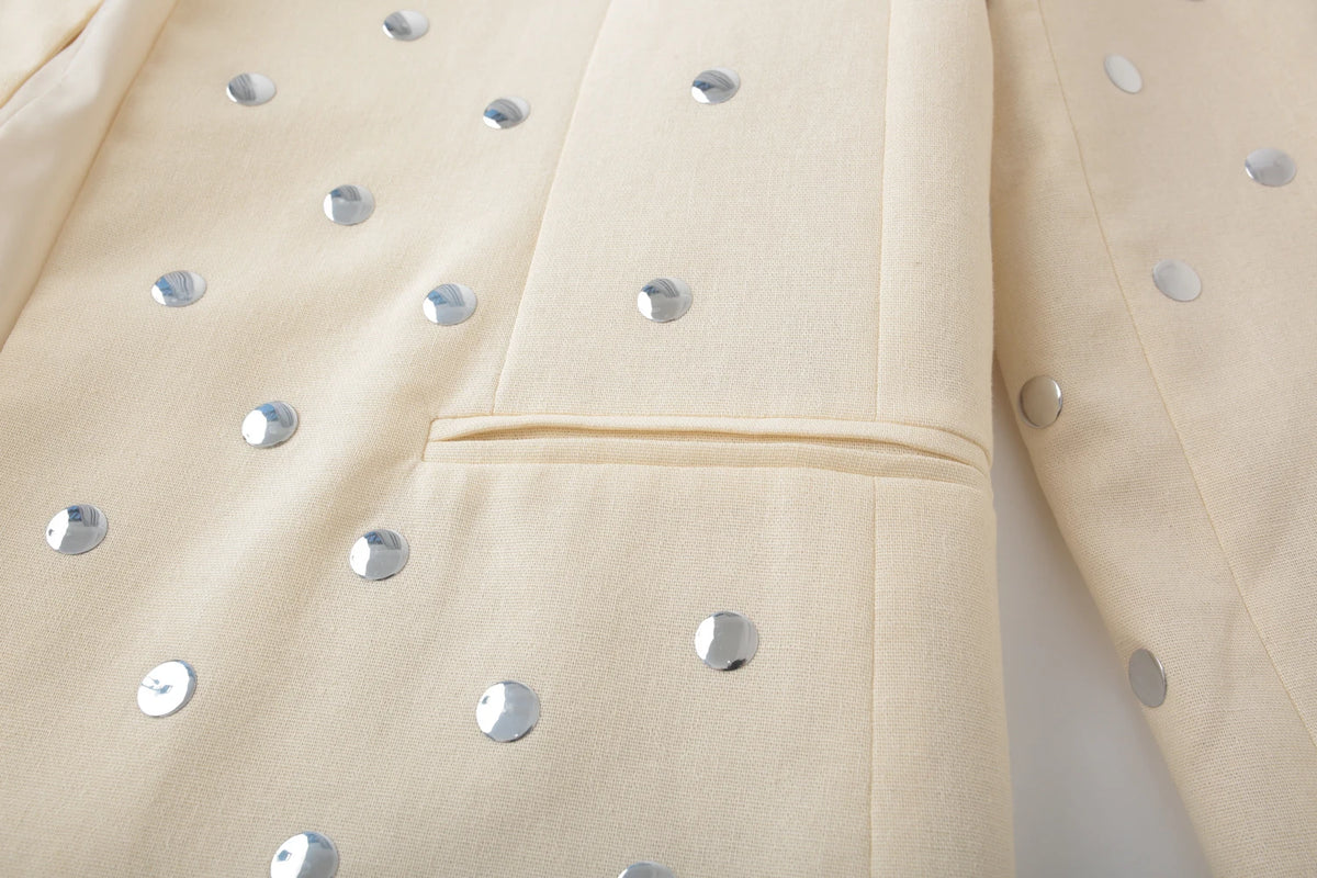 Beige Rivet Decoration Casual Blazer for Women