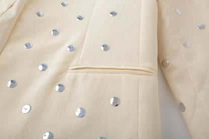 Beige Rivet Decoration Casual Blazer for Women