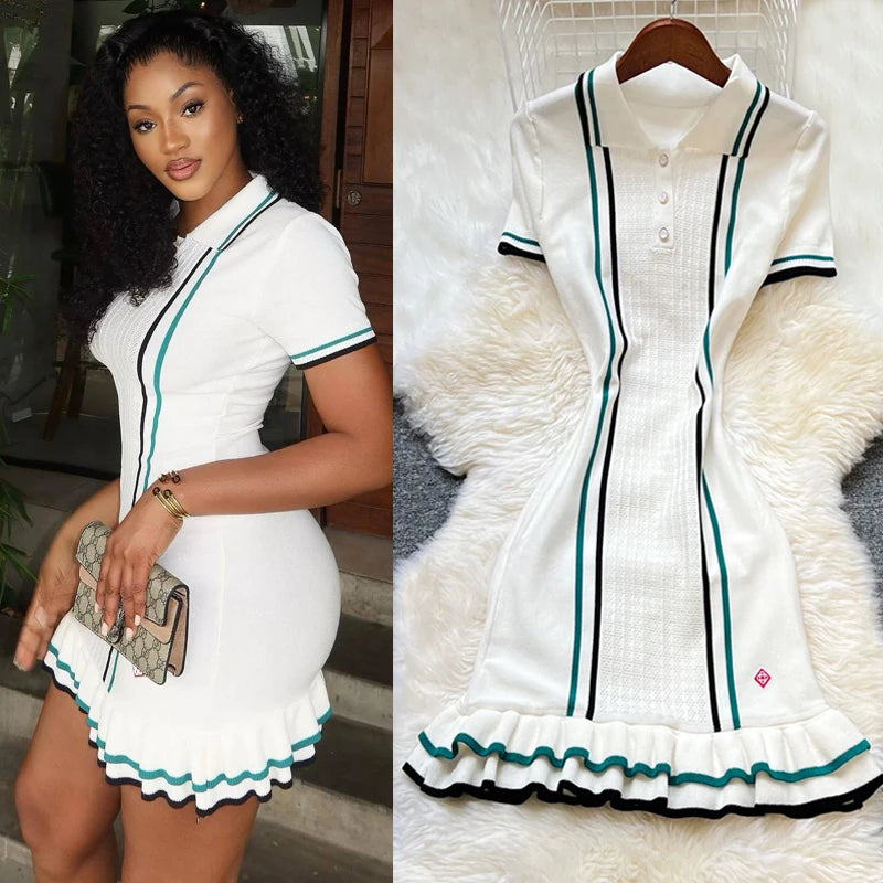 Women Knitted Mini Dress with Ruffles