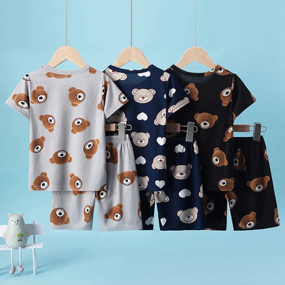 Children's Casual Joker Bear Print Pajama Set