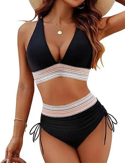 Textured Bikini Set with Wide Shoulder Belt for Women