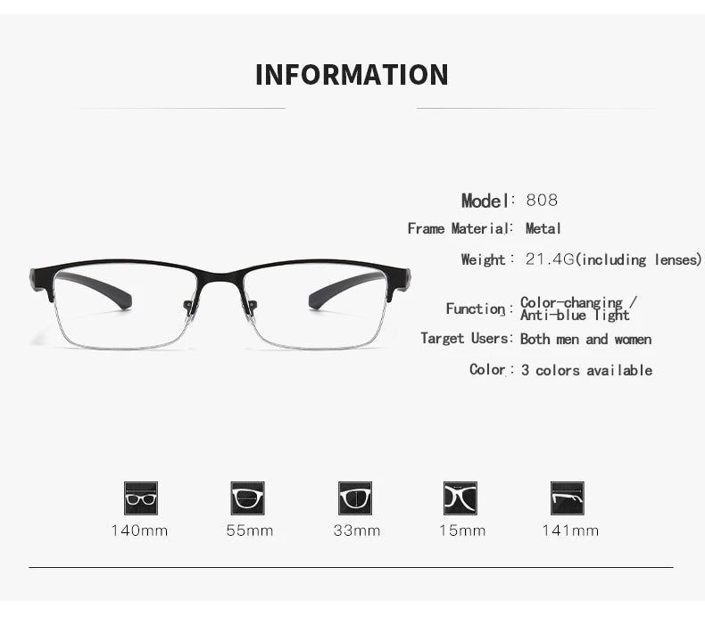 Color-Changing Half-Frame Reading Glasses in Alloy