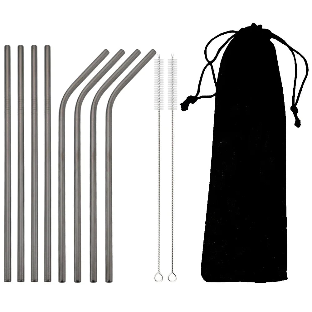 8pcs Colorful Reusable Stainless Steel Drinking Straws