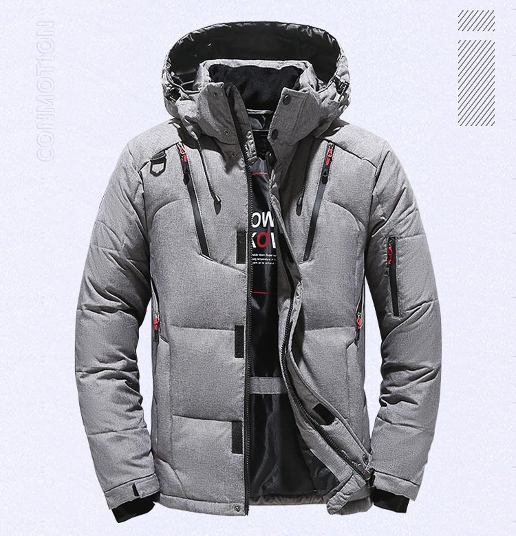 Men's White Duck Down Winter Jacket Hooded Parka