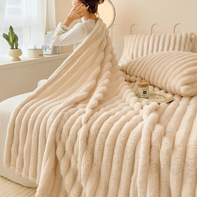 Thickened Wide Striped Flannel Multifunctional Blanket