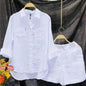 Cotton Linen Casual White Shirt and Shorts Set