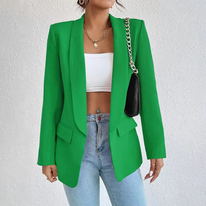Solid Polyester Cotton Long Sleeve Women's Blazer