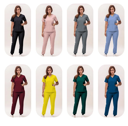 Stretchy V-Neck Nurse Scrub Set Jogger Pants