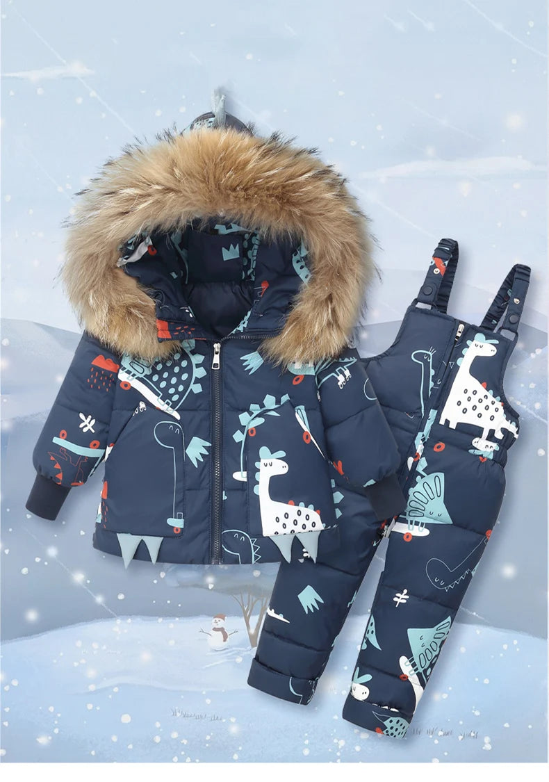 Children's Hooded Parka Down Jacket with Dinosaur Design