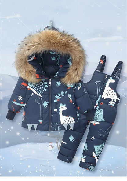 Children's Hooded Parka Down Jacket with Dinosaur Design