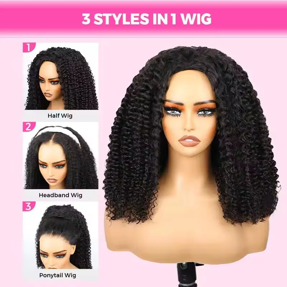 16 Inch Kinky Curly Human Hair Half Wig for Women
