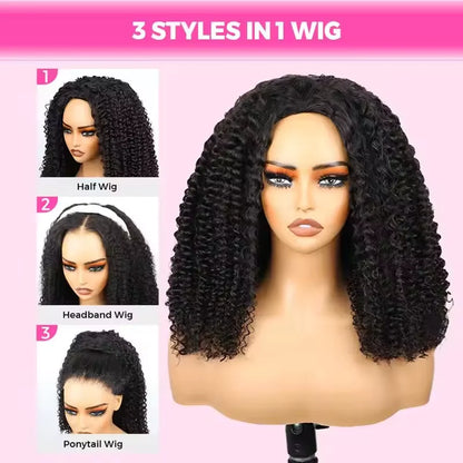 16 Inch Kinky Curly Human Hair Half Wig for Women