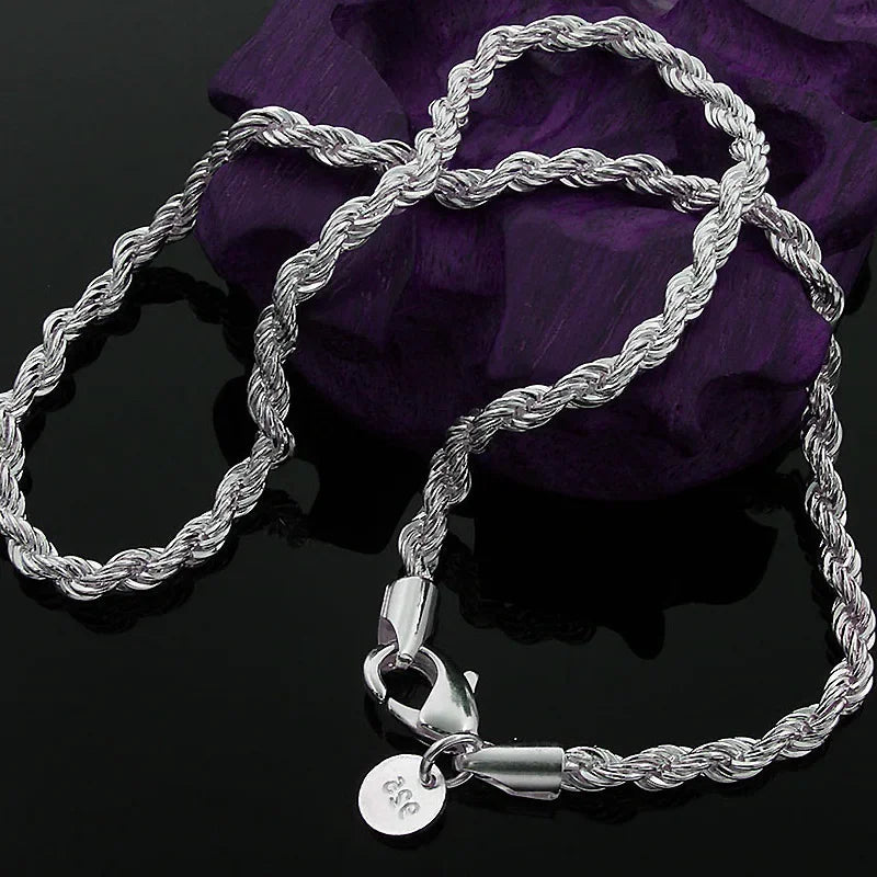 4MM Rope Chain 925 Sterling Silver Necklace Unisex