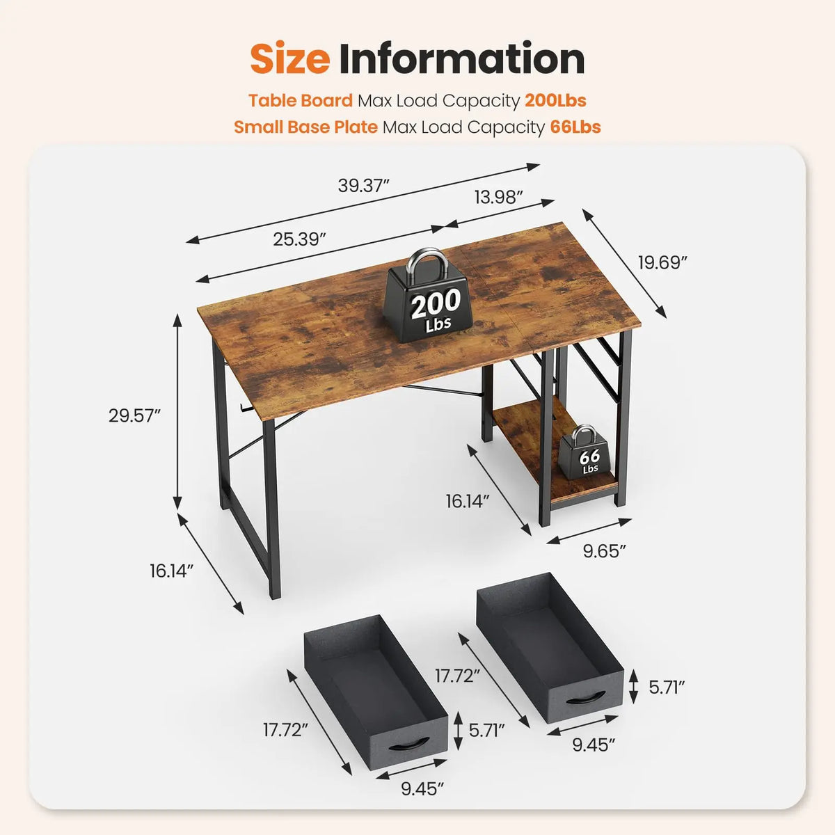 JHK 47 Inch Wood Computer Desk with 2 Drawers