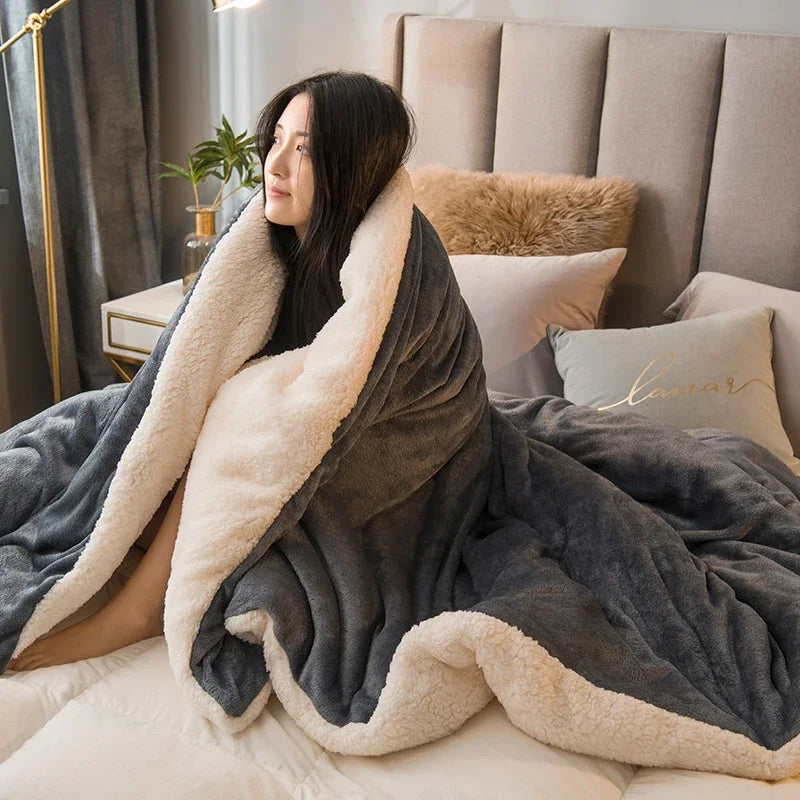 Wool Throw Blanket Double Sided Queen Size Winter Use
