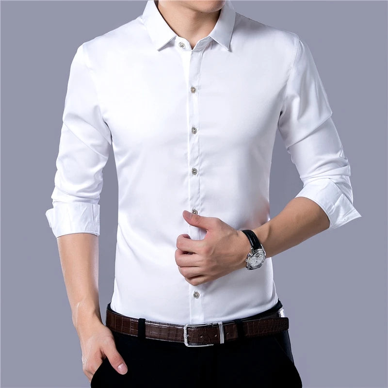 Men's Casual Long Sleeved Shirt in Solid Color