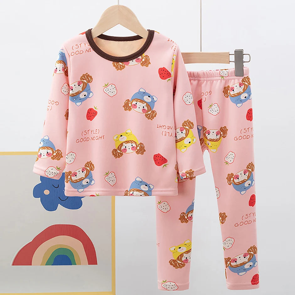 Children's Cartoon Printed Thick Warm Underwear Set