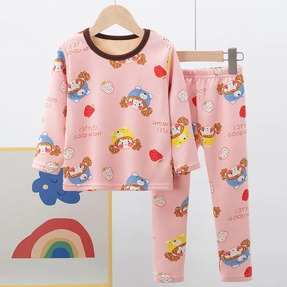 Children's Cartoon Printed Thick Warm Underwear Set