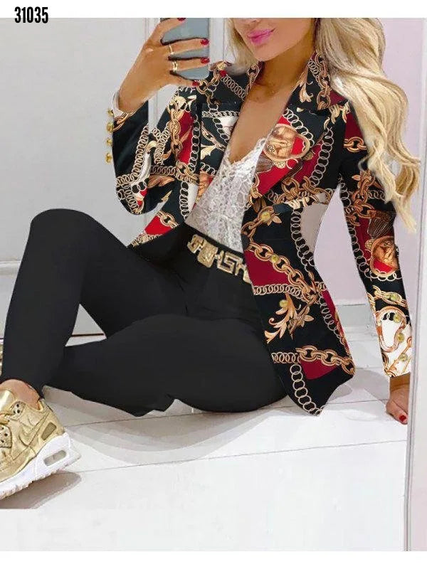 Paisley Butterfly Blazer Suit and Pants Set for Women