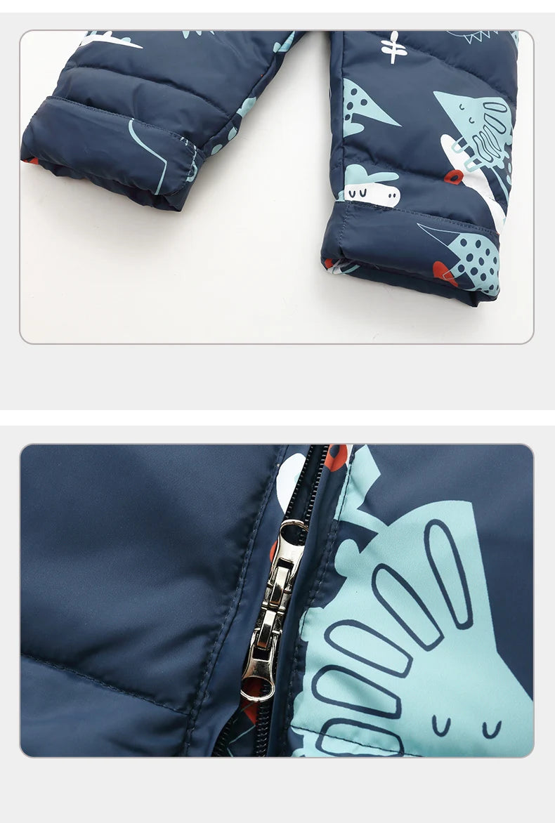 Children's Hooded Parka Down Jacket with Dinosaur Design