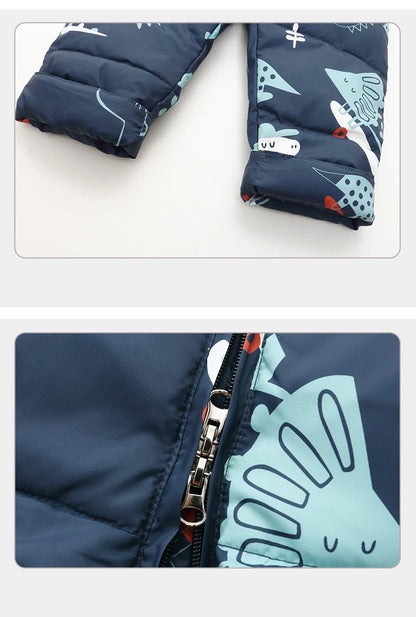 Children's Hooded Parka Down Jacket with Dinosaur Design