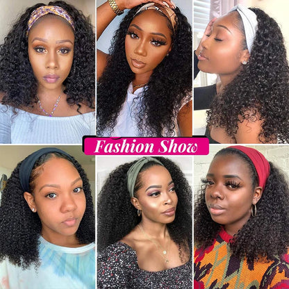 Curly Headband Wig Human Hair Kinky Curly 250 Density
