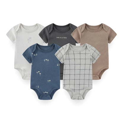 Kiddiezoom Cartoon Short Sleeve Baby Bodysuits 100% Cotton