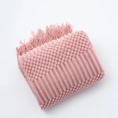 Khaki Knitted Acrylic Blanket with Tassels
