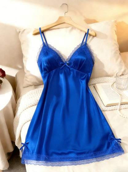 Women Lace Trim V Neck Camisole Nightgown