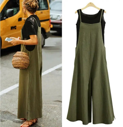 Women’s Cotton Linen Wide Leg Jumpsuit 5XL