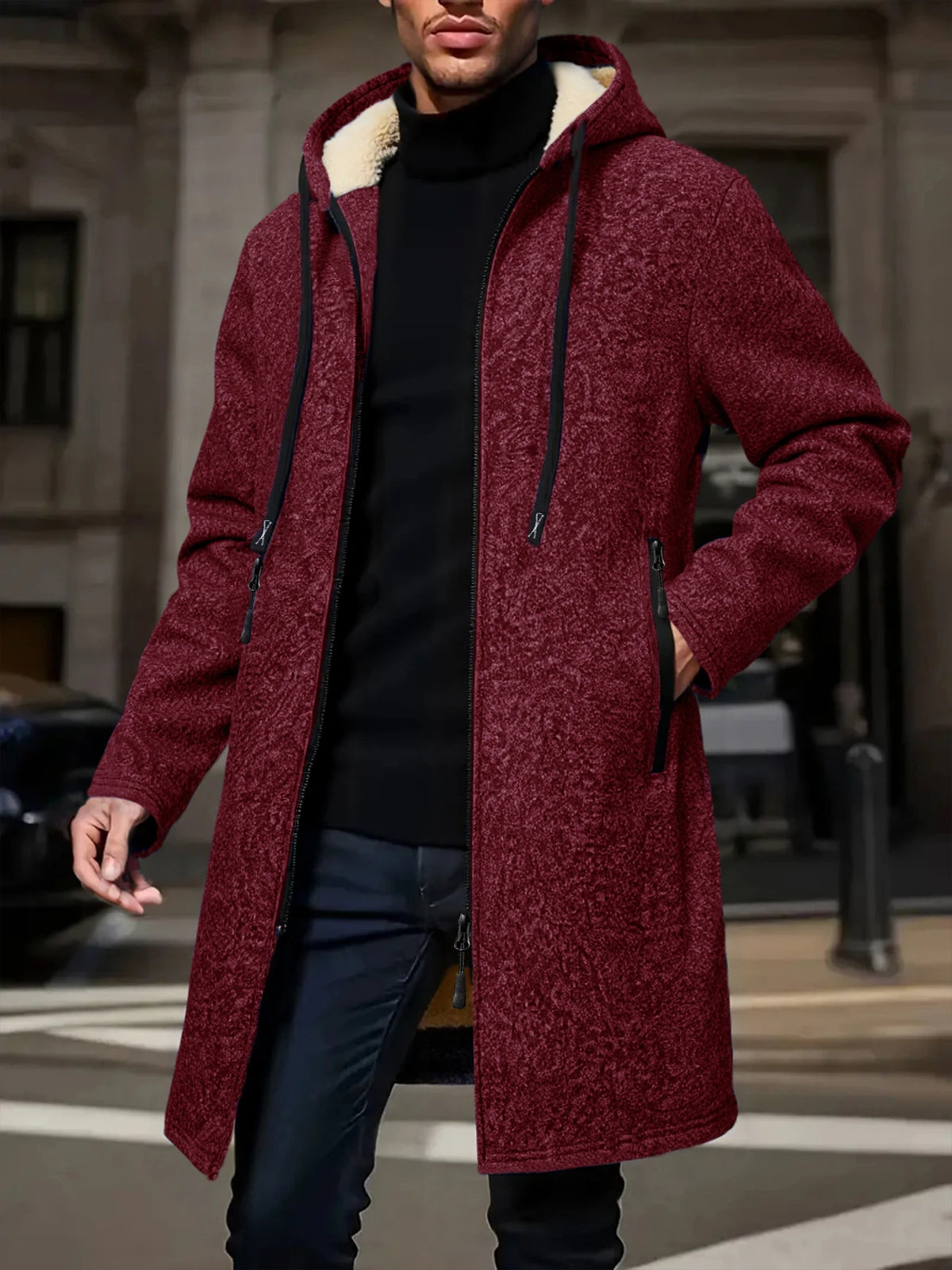 Men's Fleece Hooded Windbreaker Jacket