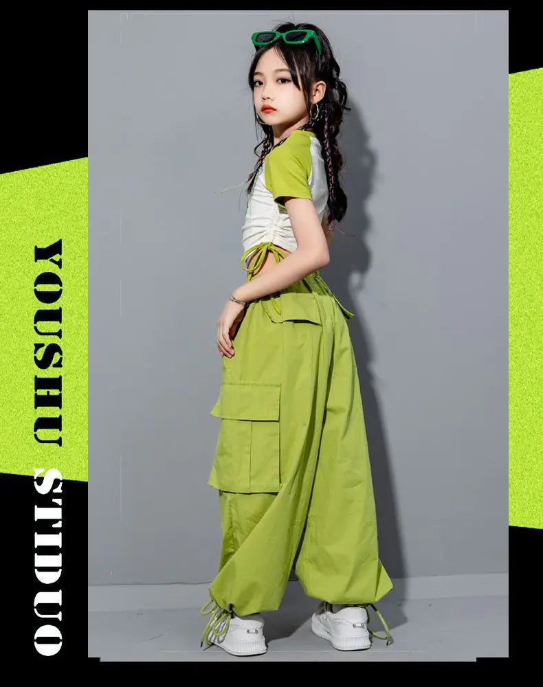 Girls Loose Cargo Pants with Belt for Daily Wear