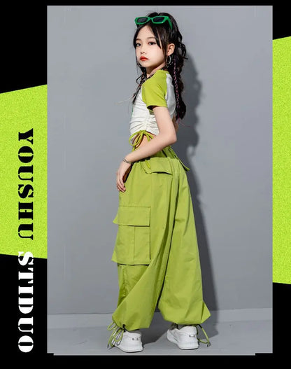 Girls Loose Cargo Pants with Belt for Daily Wear