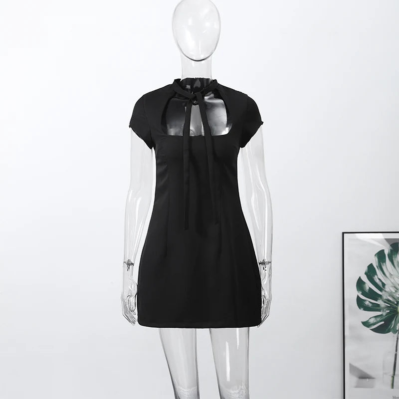 Hollow Out Polka Dot Women Dress with Zipper Closure