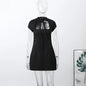 Hollow Out Polka Dot Women Dress with Zipper Closure