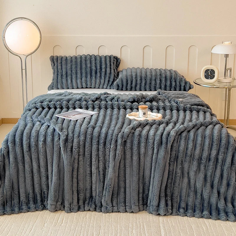 Thickened Striped Flannel Multifunctional Blanket