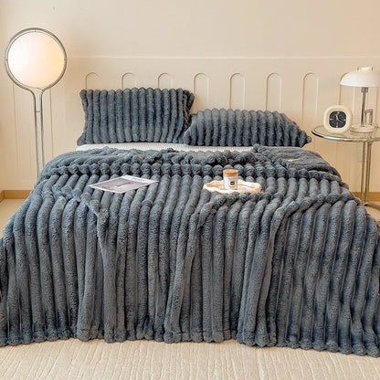 Thickened Striped Flannel Multifunctional Blanket