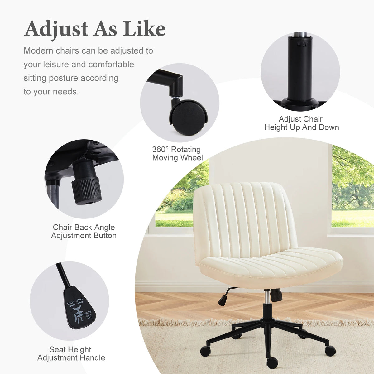 JHK Armless PU Leather Office Chair with Wheels