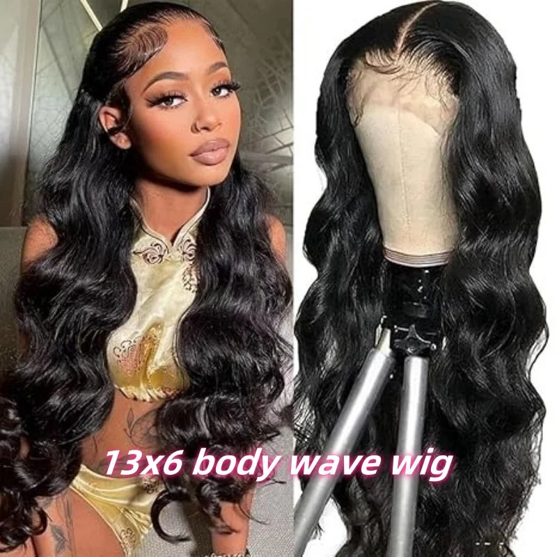 Body Wave Human Hair Wig 13X6 Lace Frontal 40 Inch Natural Black