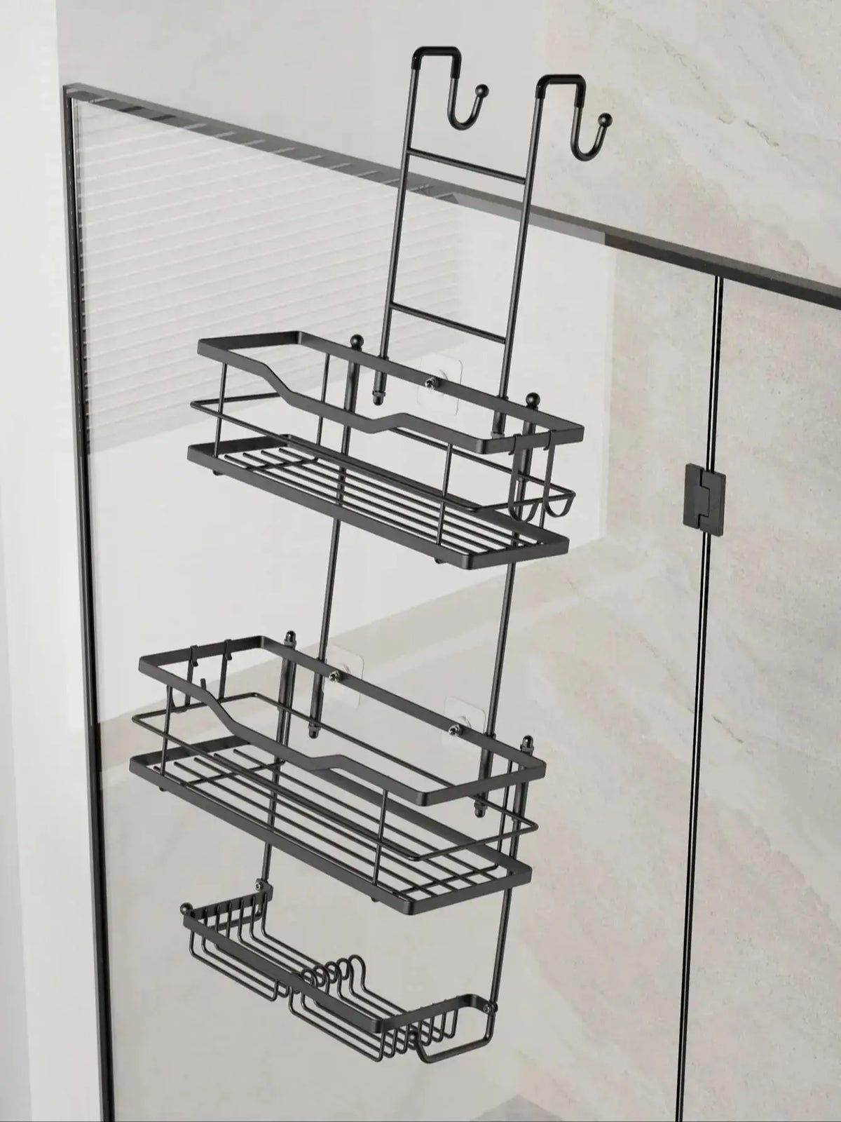 3-Tier Hanging Shower Caddy Black Silver Metal