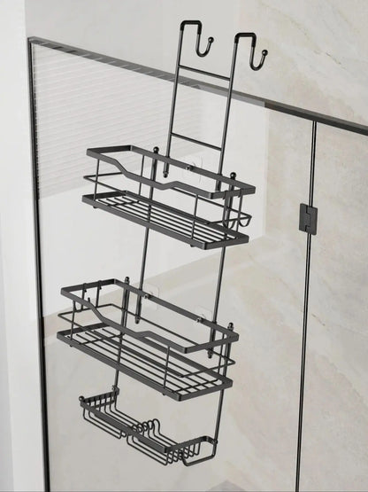 3-Tier Hanging Shower Caddy Black Silver Metal