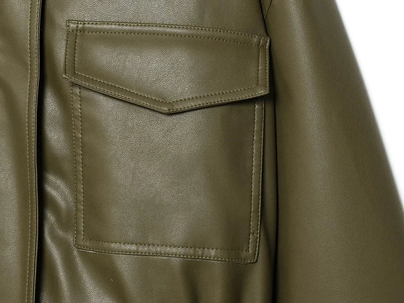 MUJER Faux Leather Cropped Bomber Jacket for Women