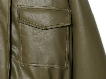 MUJER Faux Leather Cropped Bomber Jacket for Women